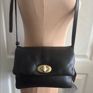 Made in India Black Genuine Leather Crossbody Bag W Flap Closure